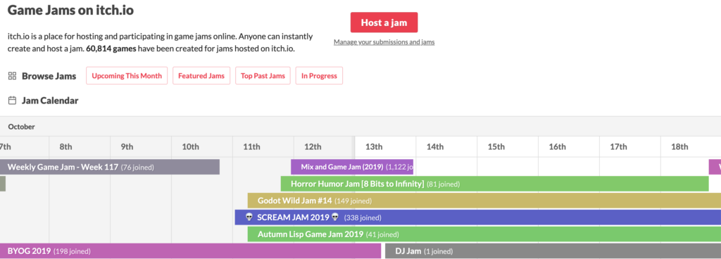 Game Jams calendar