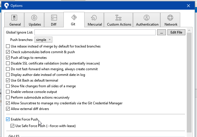 Enable Force Push in SourceTree